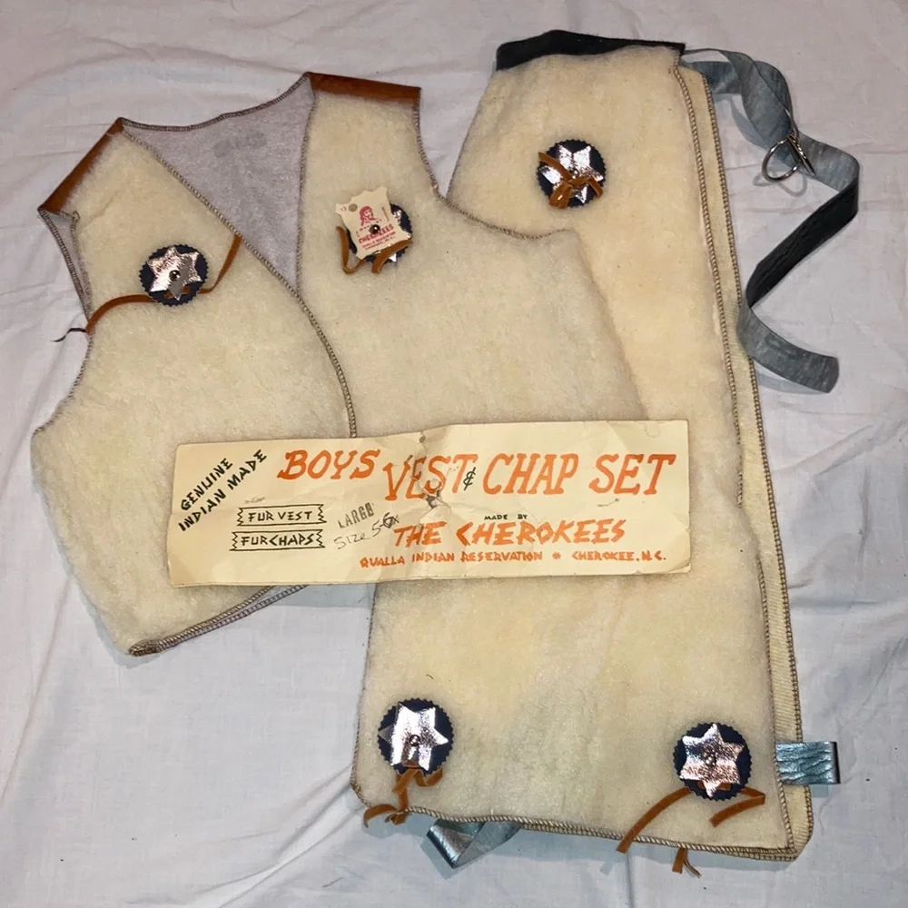 Vintage Native American Horse Rider Costume Boys 5-6x; 2 pc Fur Vest & Chaps NWT